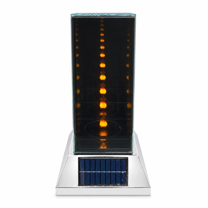 Saulės LED žibintas 3D veidrodžio efektu 15x15x27,5 cm