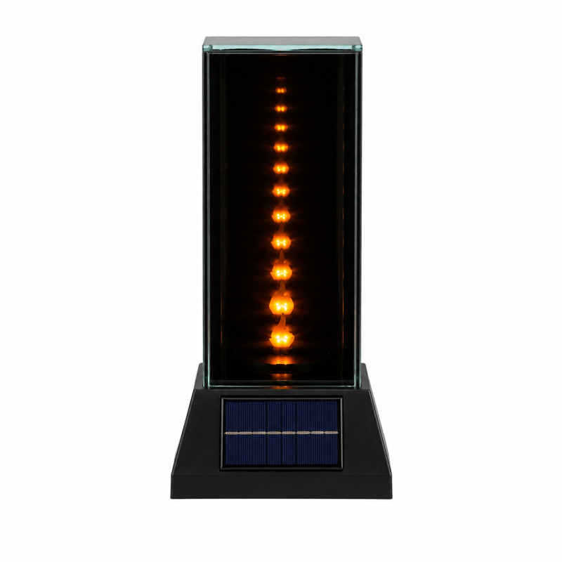 Saulės LED žibintas 3D veidrodžio efektu 15x15x27,5 cm