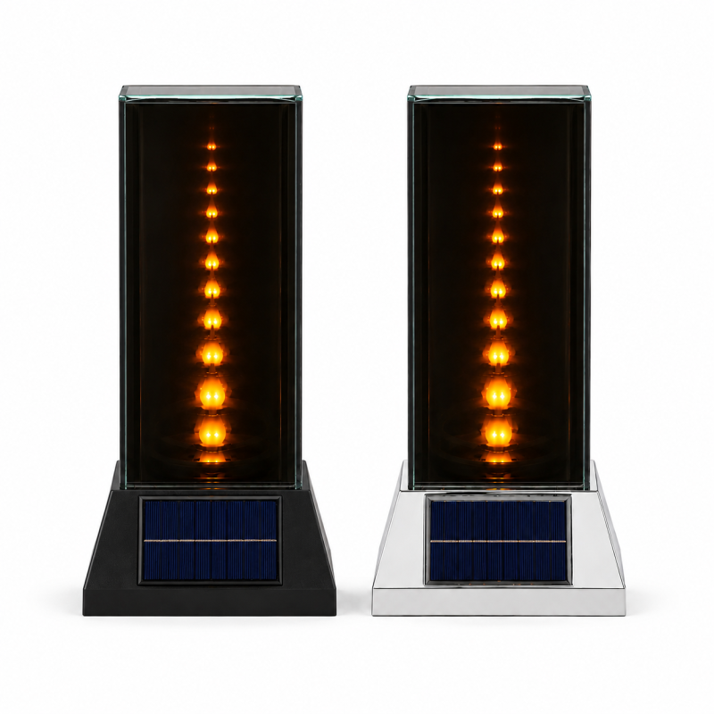 Saulės LED žibintas 3D veidrodžio efektu 15x15x27,5 cm
