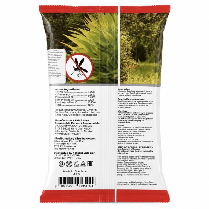 Servetėlės nuo uodų ProWipe Mosquito Wipes, 40 vnt., 15 x 20 cm