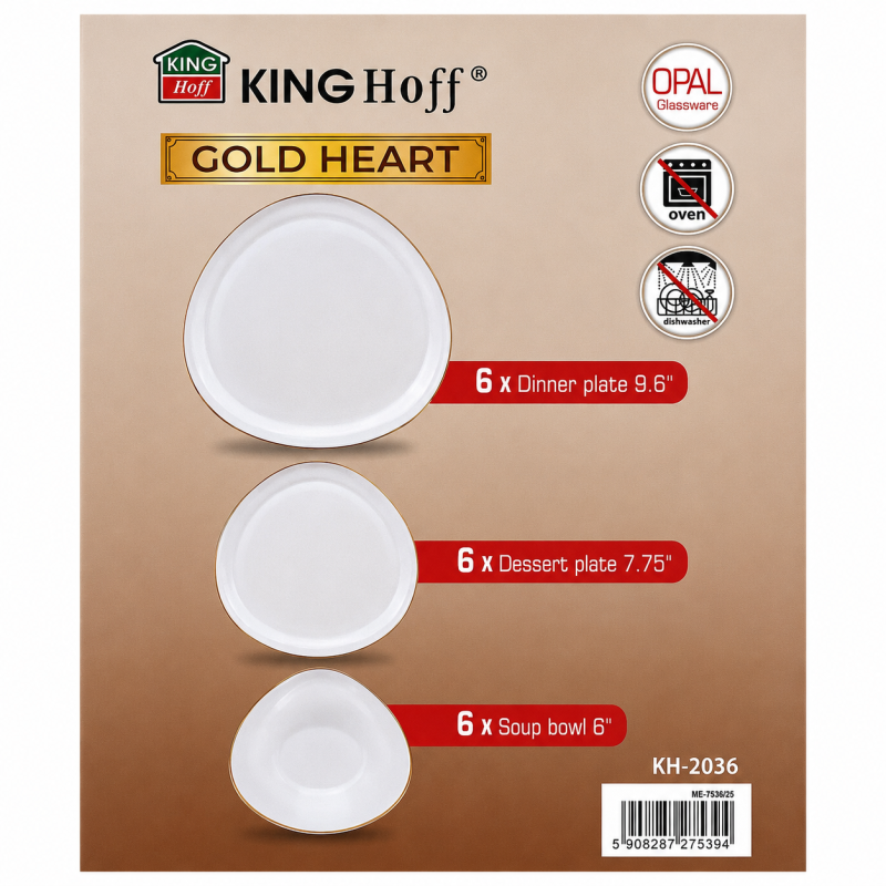 18 dalių pietų servizas KING Hoff Gold Heart KH-2036, 6 asmenims