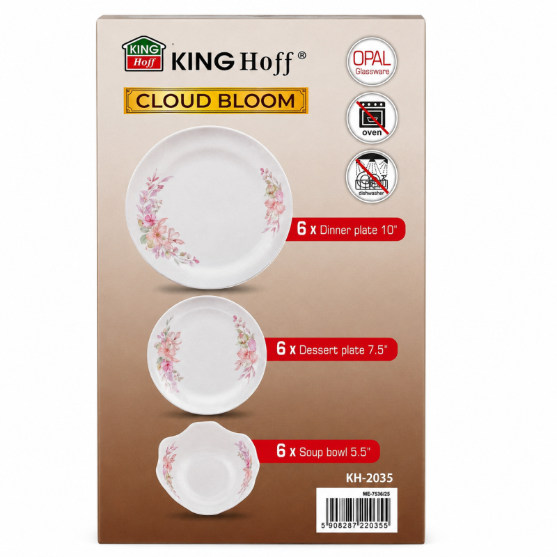 18 dalių pietų servizas KING Hoff Cloud Bloom KH-2035, 6 asmenims