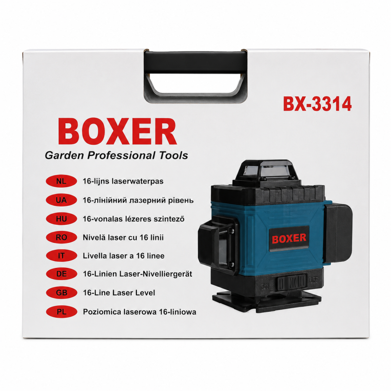 Lazerinis nivelyras BOXER BX-3314, 16 linijų, 4D, žalias lazeris