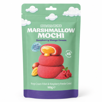 Zefyriniai mochi saldainiai „NOLOVE BLISS Raspberry Mango Dream“ su mangų įdaru, 100 g