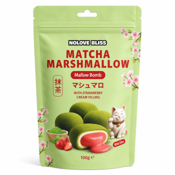 Zefyriniai saldainiai NOLOVE BLISS Matcha Marshmallow Mallow Bomb su braškių kremo įdaru, 100 g