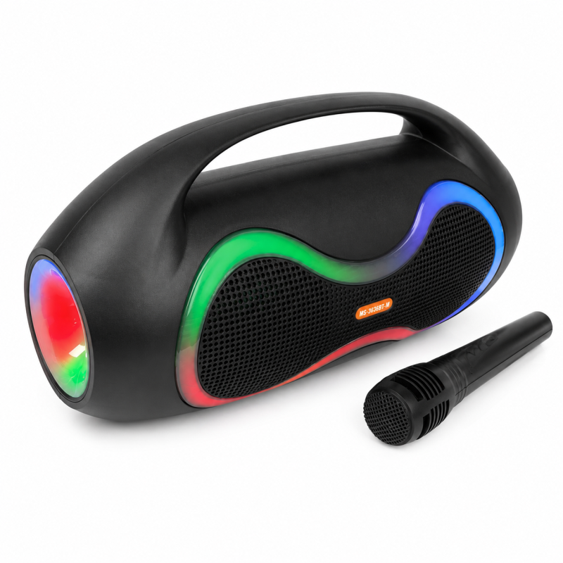 Nešiojama Bluetooth kolonėlė MS-3646BT-W su RGB apšvietimu, mikrofonu, 20 W Nešiojama Bluetooth kolonėlė MS-3646BT-W su RGB apšvietimu, mikrofonu, 20 W