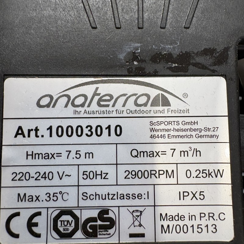 Baseino vandens siurblys Anaterra 0,25 kW, 7 m³/h – su defektu