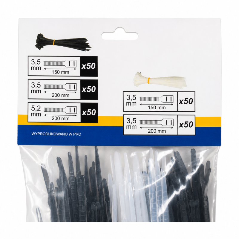 Plastikinių tvirtinimo dirželių rinkinys EXTRA EX-5197, 250 vnt., 150–200 mm Plastikinių tvirtinimo dirželių rinkinys EXTRA EX-5197, 250 vnt., 150–200 mm