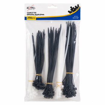 Plastikinių tvirtinimo dirželių rinkinys EXTRA EX-5197, 250 vnt., 150–200 mm