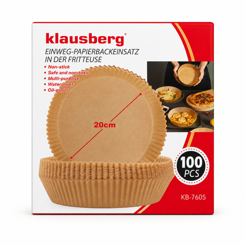 Popieriniai įdėklai gruzdintuvei „Klausberg“ KB-7605, 20 cm, 100 vnt.