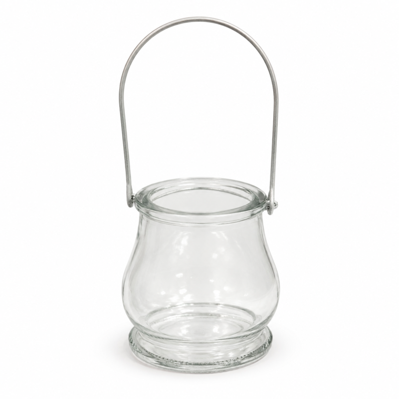 Stiklinė žvakidė–žibintas su rankena, 10 cm, Ø 8 cm