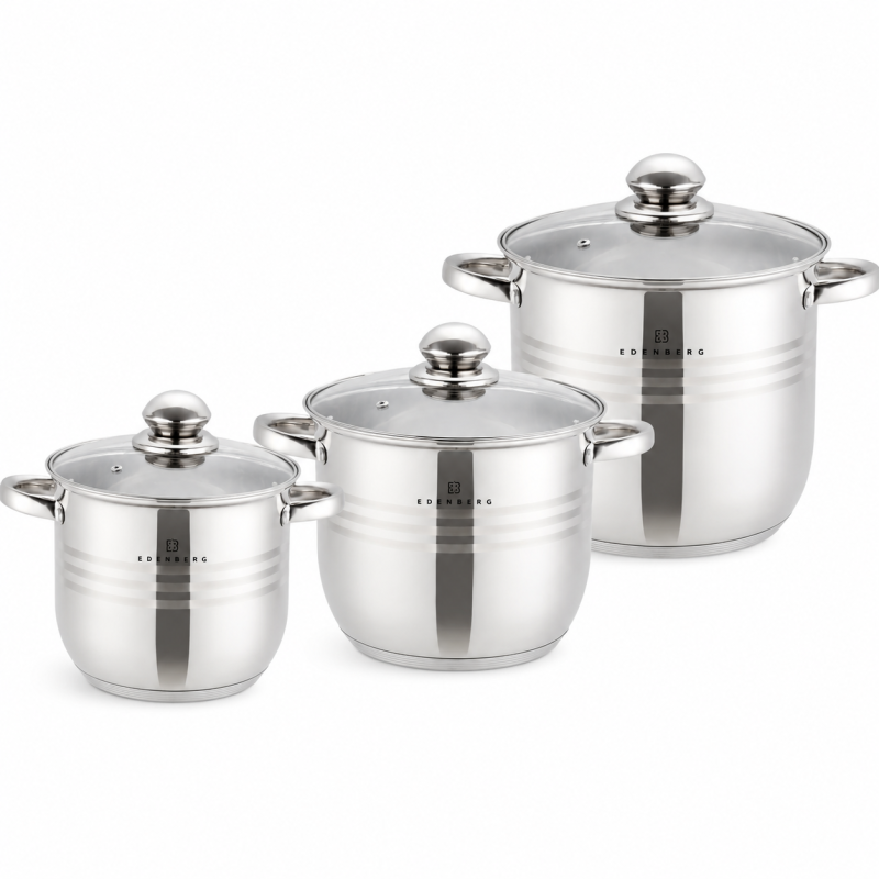 Nerūdijančio plieno puodų rinkinys Edenberg EB-516, 6 dalių, 16,3 l / 19,3 l / 22,7 l