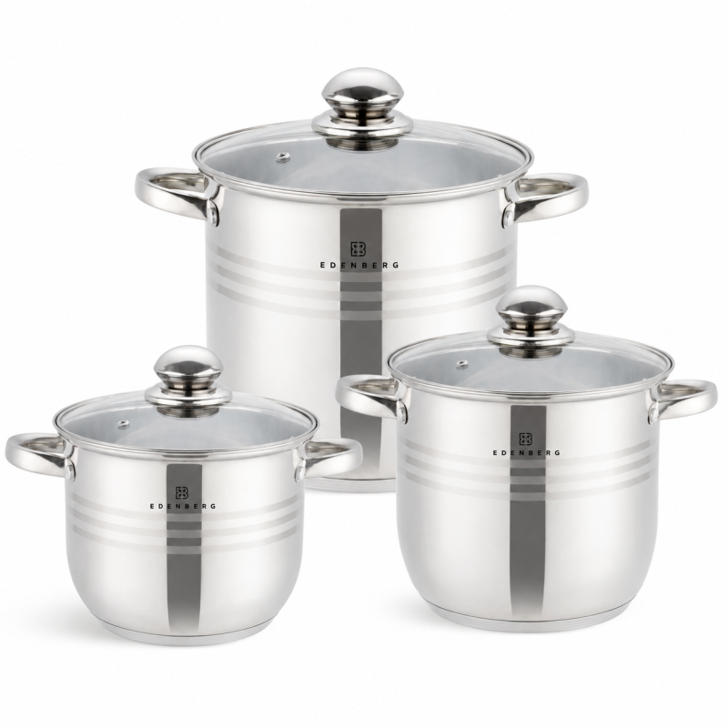 Nerūdijančio plieno puodų rinkinys Edenberg EB-516, 6 dalių, 16,3 l / 19,3 l / 22,7 l