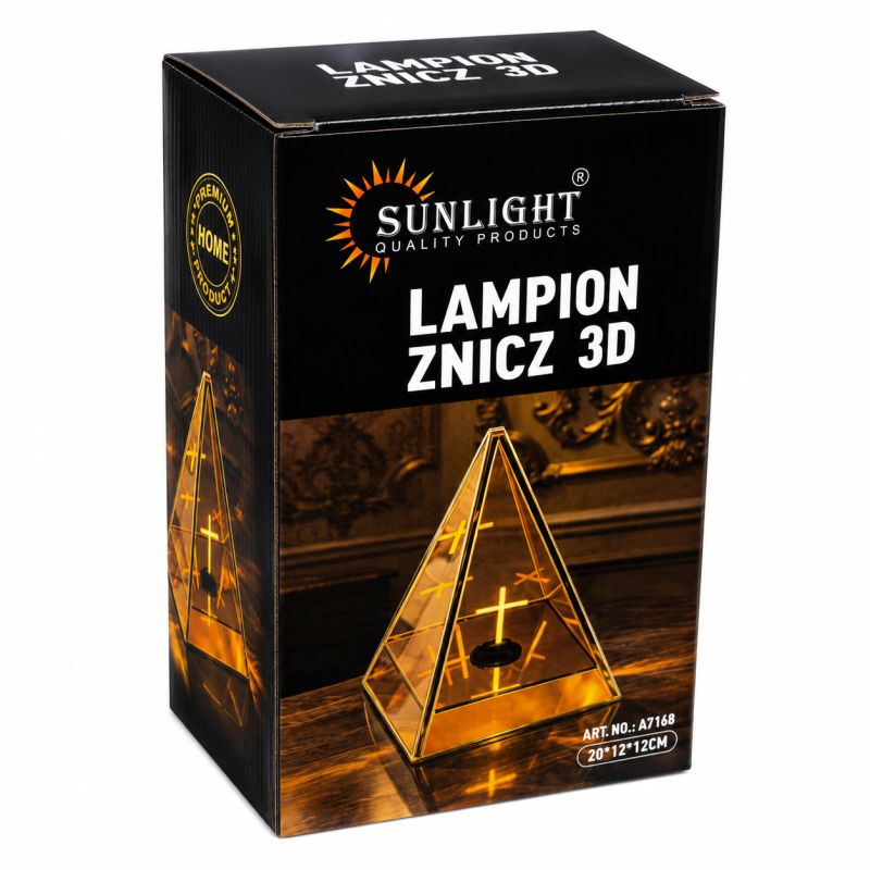 3D stiklinė LED kapų žvakė Sunlight A7188, 20 × 12 × 12 cm