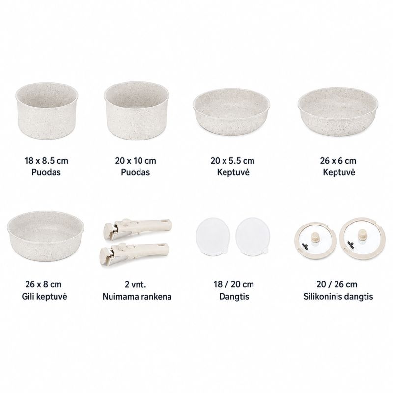 Puodų ir keptuvių rinkinys Zilner ZL-8571, 11 dalių, 18–26 cm