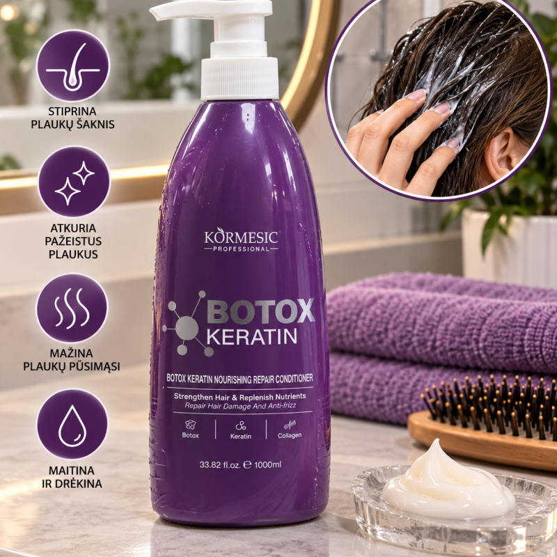 Kormesic Botox Keratin atkuriamasis plaukų kondicionierius, 1000 ml