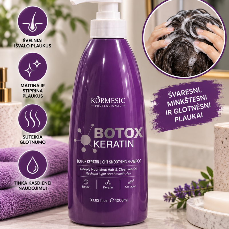 Kormesic Botox Keratin glotninamasis plaukų šampūnas, 1000 ml