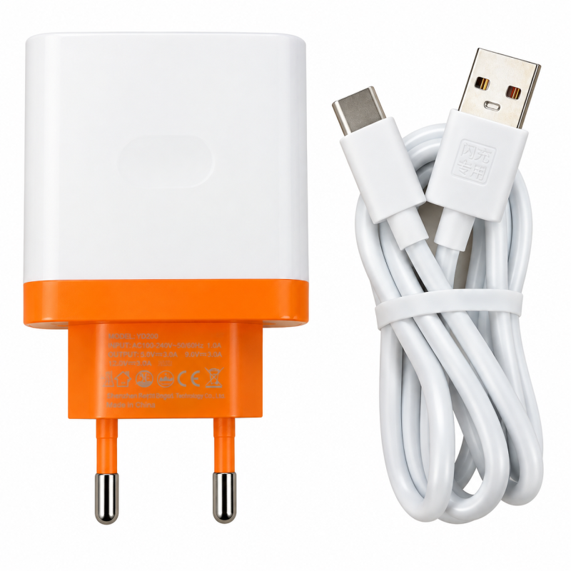 Greito įkrovimo rinkinys YD200 su USB-A–USB-C laidu, 1 m Greito įkrovimo rinkinys YD200 su USB-A–USB-C laidu, 1 m