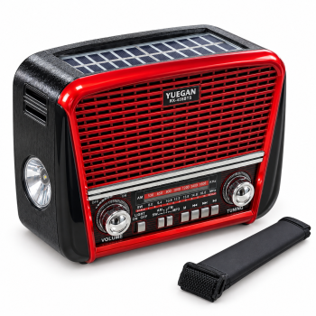 Nešiojamas radijas YUEGAN, AM/FM/SW, Bluetooth, USB/TF, saulės baterija