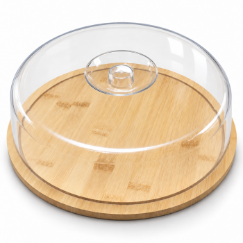 Bambukinė serviravimo lenta su plastikiniu gaubtu TADAR, 28 cm Bambukinė serviravimo lenta su plastikiniu gaubtu TADAR, 28 cm