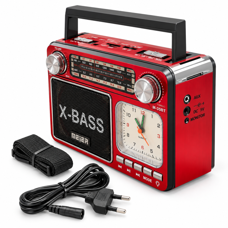 Nešiojamas radijas MEIER M-35BT, Bluetooth 5.0, USB/TF/AUX, laikrodis