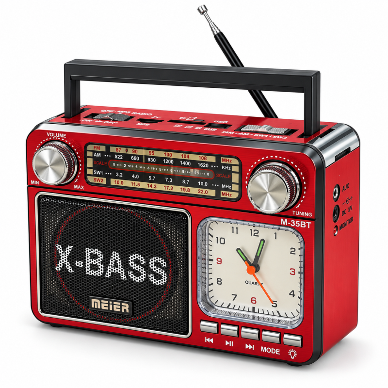 Nešiojamas radijas MEIER M-35BT, Bluetooth 5.0, USB/TF/AUX, laikrodis