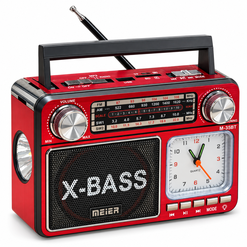 Nešiojamas radijas MEIER M-35BT, Bluetooth 5.0, USB/TF/AUX, laikrodis