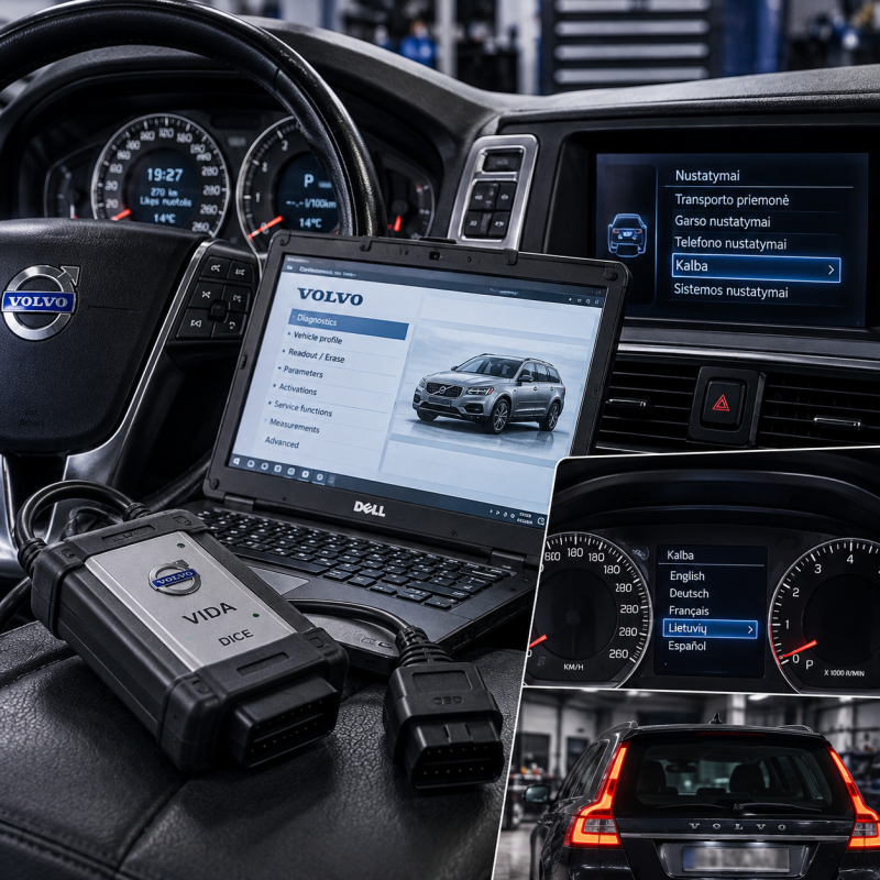 Volvo skydelio ir centrinės konsolės kalbos keitimas Volvo skydelio ir centrinės konsolės kalbos keitimas