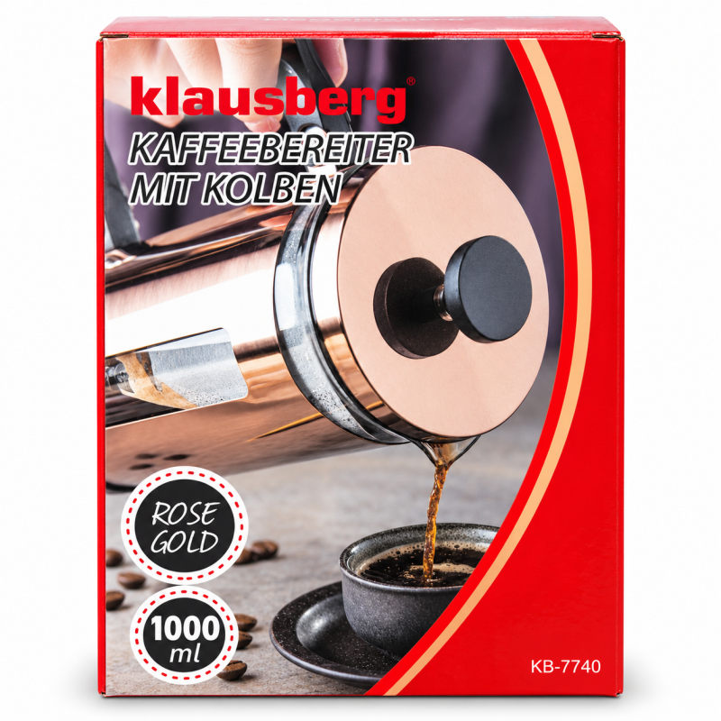 French press kavos ir arbatos plikytuvas Klausberg KB-7740, 1000 ml, Rose Gold