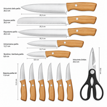 Virtuvinių peilių rinkinys su stovu Klausberg KB-9038, 13 dalių, nerūdijantis plienas Virtuvinių peilių rinkinys su stovu Klausberg KB-9038, 13 dalių, nerūdijantis plienas