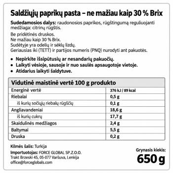 Turkiška saldžiųjų paprikų pasta Tarım Kredi 30% Brix, 650 g