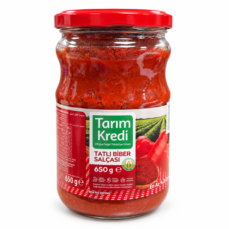 Turkiška saldžiųjų paprikų pasta Tarım Kredi 30% Brix, 650 g Turkiška saldžiųjų paprikų pasta Tarım Kredi 30% Brix, 650 g