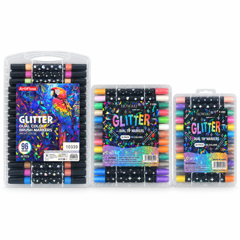 Blizgių dvipusių markerių rinkinys GLITTER