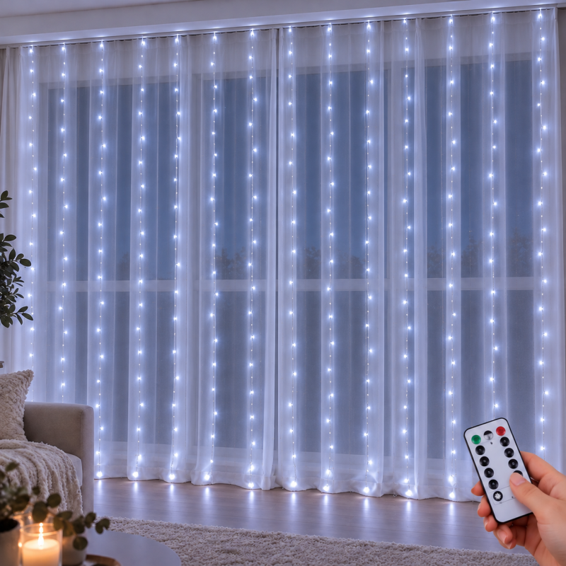 LED lempučių užuolaida 200 LED, 3 x 2 m, su pulteliu LED lempučių užuolaida 200 LED, 3 x 2 m, su pulteliu