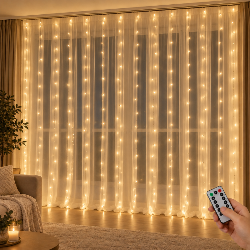 LED lempučių užuolaida 200 LED, 3 x 2 m, su pulteliu LED lempučių užuolaida 200 LED, 3 x 2 m, su pulteliu