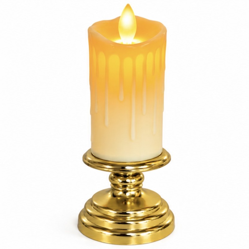 LED žvakės su judančia liepsnele ir auksiniais stovais, 16 cm ir 17 cm LED žvakės su judančia liepsnele ir auksiniais stovais, 16 cm ir 17 cm