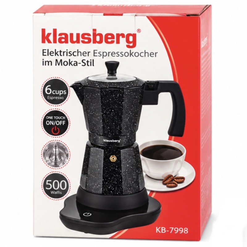 Elektrinis espreso kavos virimo aparatas Klausberg KB-7998, 6 puodelių, 500 W Elektrinis espreso kavos virimo aparatas Klausberg KB-7998, 6 puodelių, 500 W