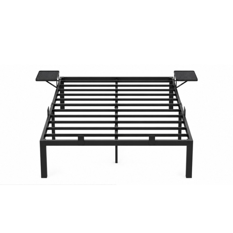 Metalinis dvigulės lovos rėmas 140x190 cm su 2 lentynėlėmis, juodas, tvirtas pagrindas čiužiniui Metalinis dvigulės lovos rėmas 140x190 cm su 2 lentynėlėmis, juodas, tvirtas pagrindas čiužiniui